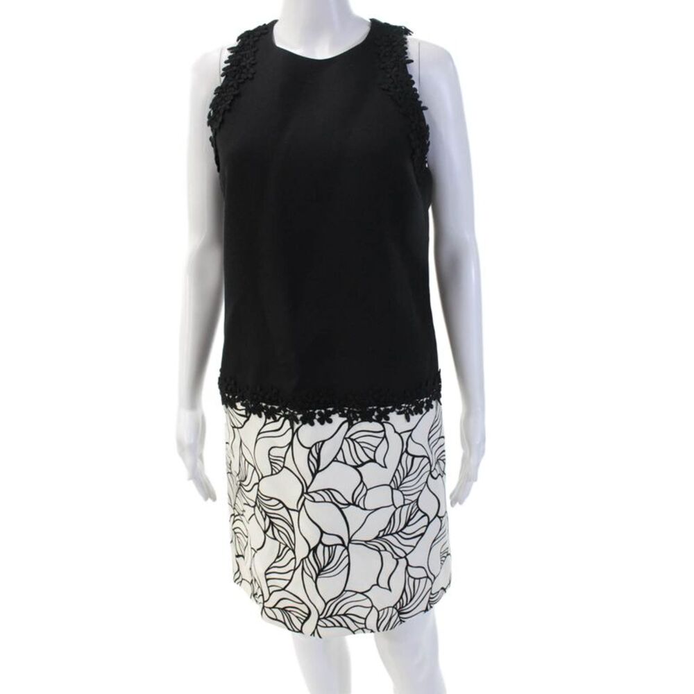 Giambattista Valli Women Black Floral Shift Dress Sleeveless Round Neck Size S